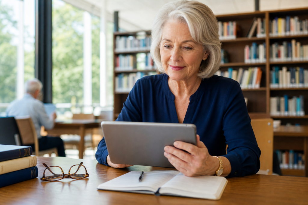 Older adult using the Attended Insurance Medicare Learning Center